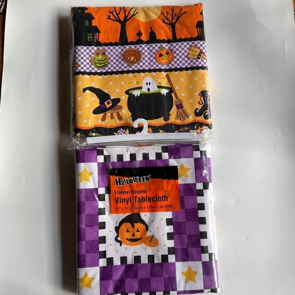 Walmart Set of 2 Halloween Vinyl Tablecloths with Flannel Backs